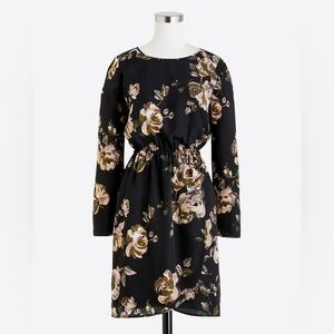 J. Crew Black Floral Long Sleeve Dress
